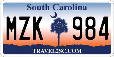SC license plate MZK984