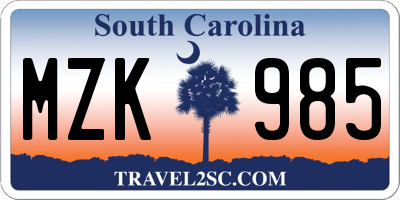 SC license plate MZK985