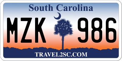 SC license plate MZK986
