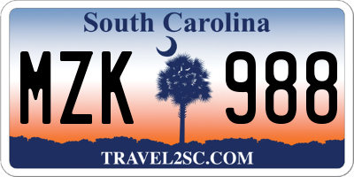 SC license plate MZK988