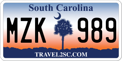 SC license plate MZK989