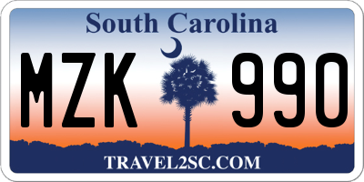 SC license plate MZK990