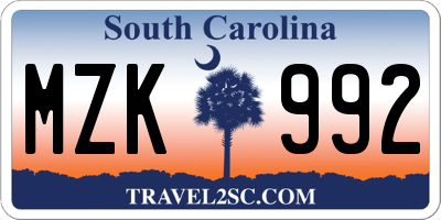 SC license plate MZK992