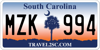 SC license plate MZK994
