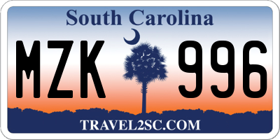 SC license plate MZK996