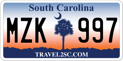 SC license plate MZK997