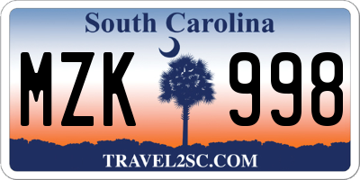SC license plate MZK998