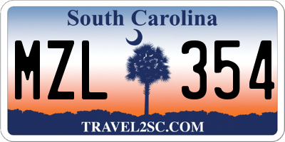 SC license plate MZL354