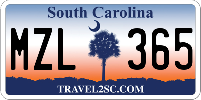 SC license plate MZL365