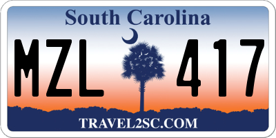 SC license plate MZL417