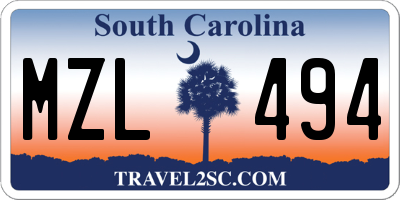SC license plate MZL494