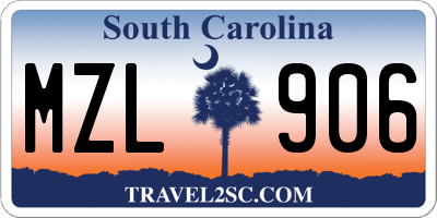 SC license plate MZL906
