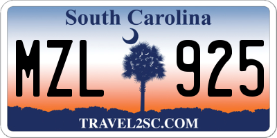SC license plate MZL925