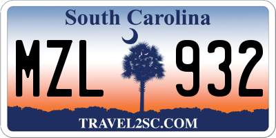 SC license plate MZL932
