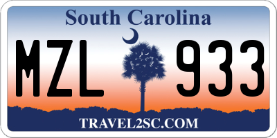 SC license plate MZL933