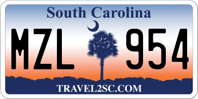 SC license plate MZL954