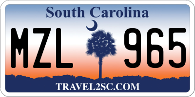 SC license plate MZL965