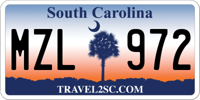 SC license plate MZL972