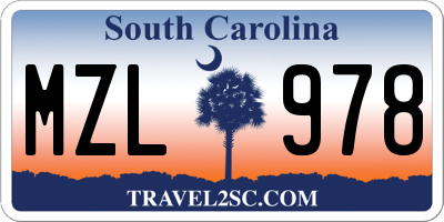 SC license plate MZL978