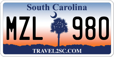 SC license plate MZL980