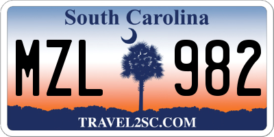 SC license plate MZL982