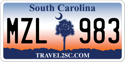 SC license plate MZL983