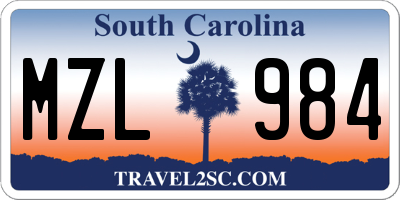 SC license plate MZL984