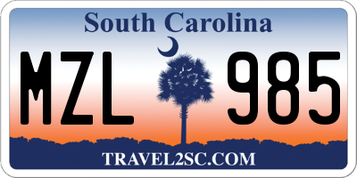SC license plate MZL985
