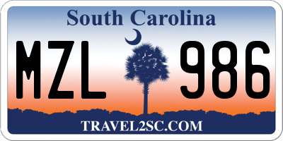 SC license plate MZL986