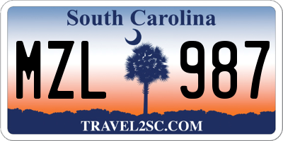 SC license plate MZL987