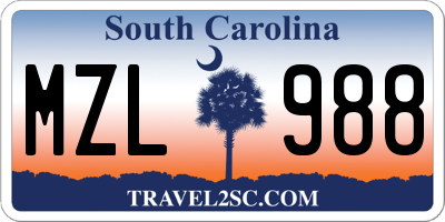 SC license plate MZL988