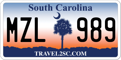 SC license plate MZL989