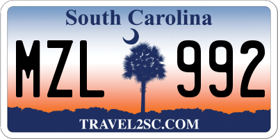 SC license plate MZL992