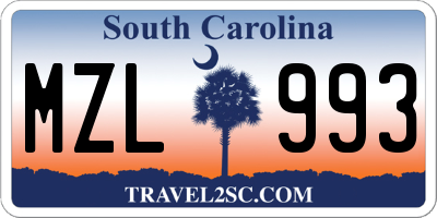 SC license plate MZL993