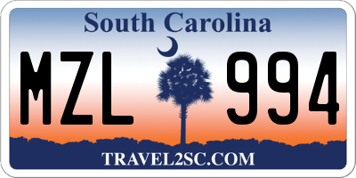 SC license plate MZL994