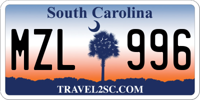 SC license plate MZL996