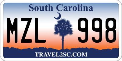 SC license plate MZL998