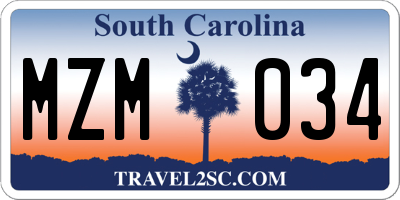 SC license plate MZM034