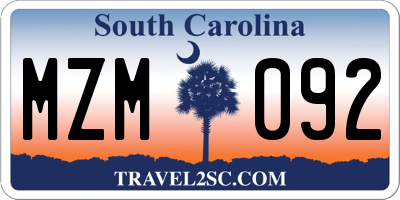 SC license plate MZM092