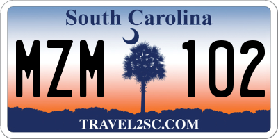 SC license plate MZM102