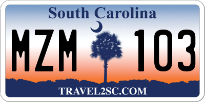 SC license plate MZM103