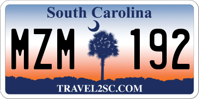 SC license plate MZM192