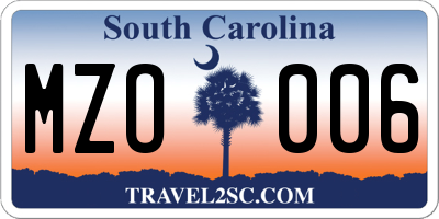 SC license plate MZO006