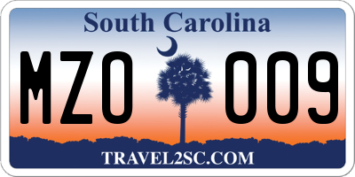 SC license plate MZO009