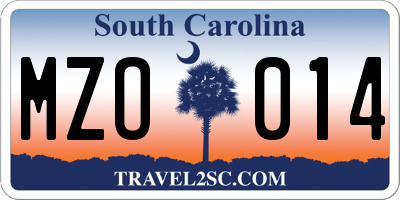 SC license plate MZO014