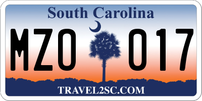SC license plate MZO017