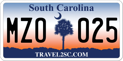 SC license plate MZO025