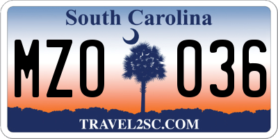 SC license plate MZO036