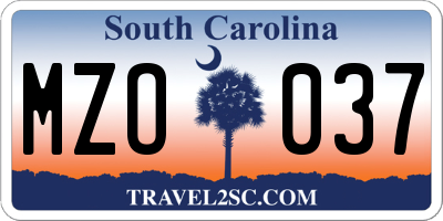SC license plate MZO037