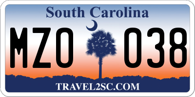SC license plate MZO038